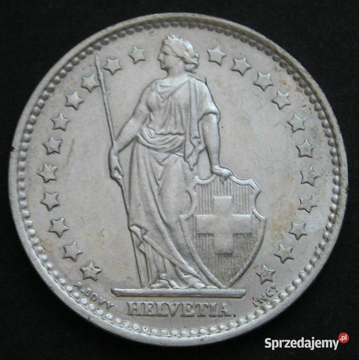 SZWAJCARIA 1 FRANK 1967 SREBRO STAN MENNICZY