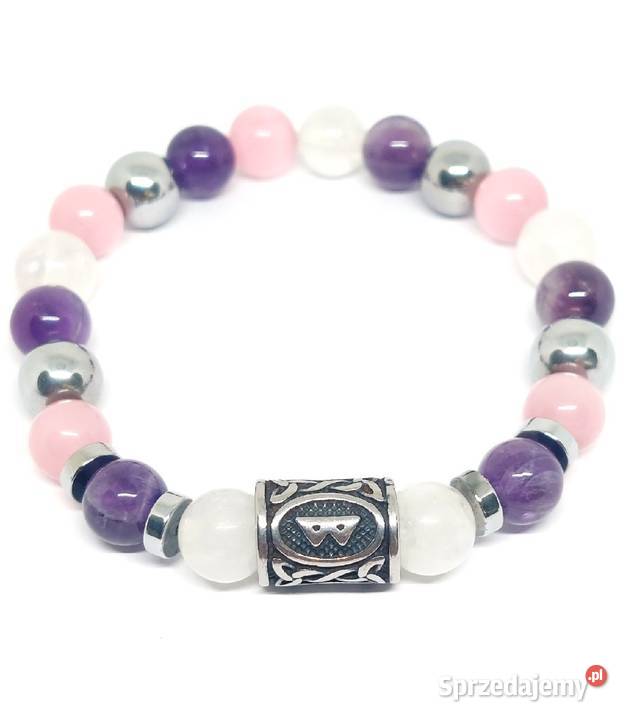 BRANSOLETKA RUNA BERKANO KAMIEŃ AMETYST STAL Łódź
