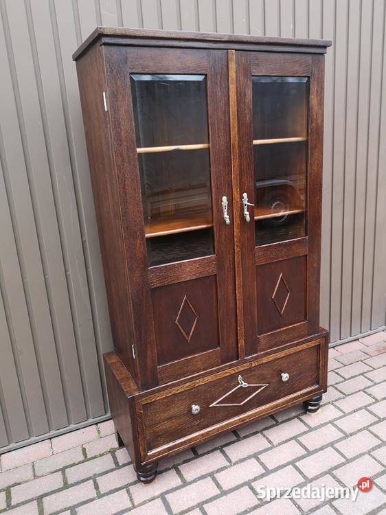 Witryna Biblioteka Serwantka Dębowa Stara Antyk Antyki, Sztuka, Kolekcje Swarzędz sprzedam