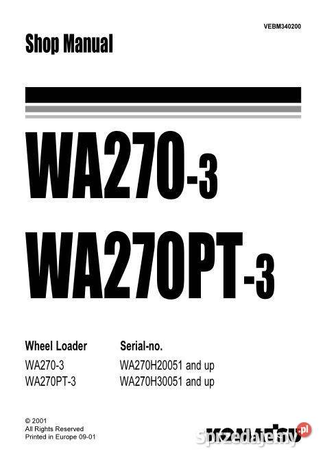 Komatsu WA2703 WA270PT3 instrukcja napraw Poradniki, albumy i reportaże Kielce