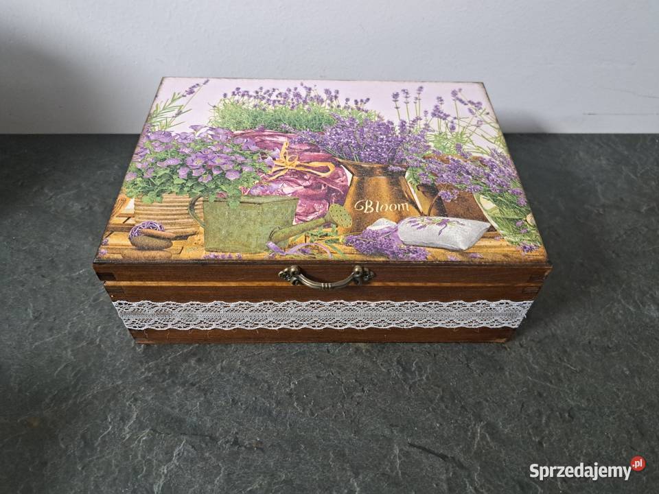 Herbaciarka szkatułka lawenda vintage z koronką Kędzierzyn-Koźle