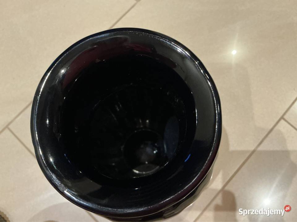 Czarny Wazon Włoska Porcelana VintageSygnowany czarny Nowa Sól