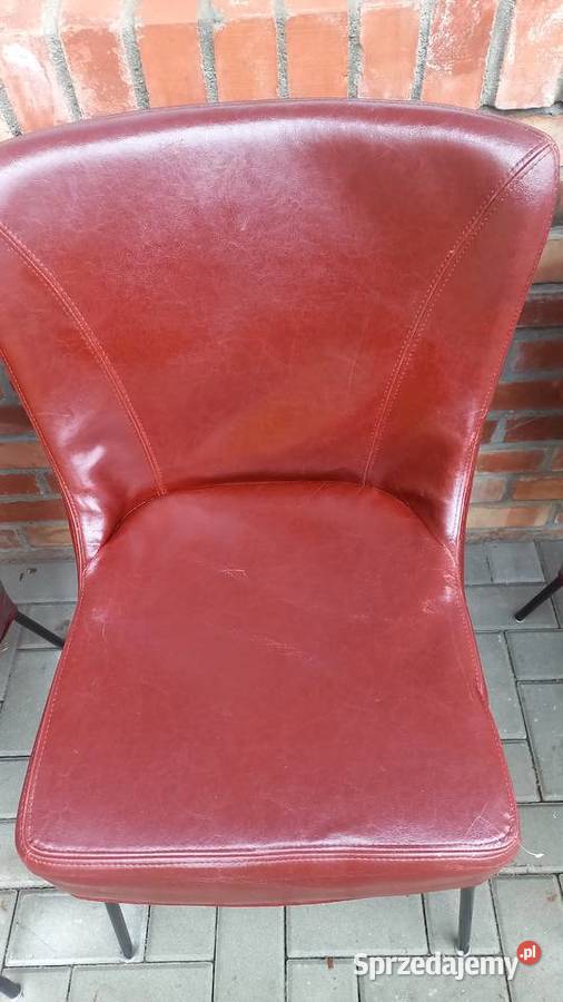 Krzesła skórzane na metalowych nogach 4 brązowo Meble