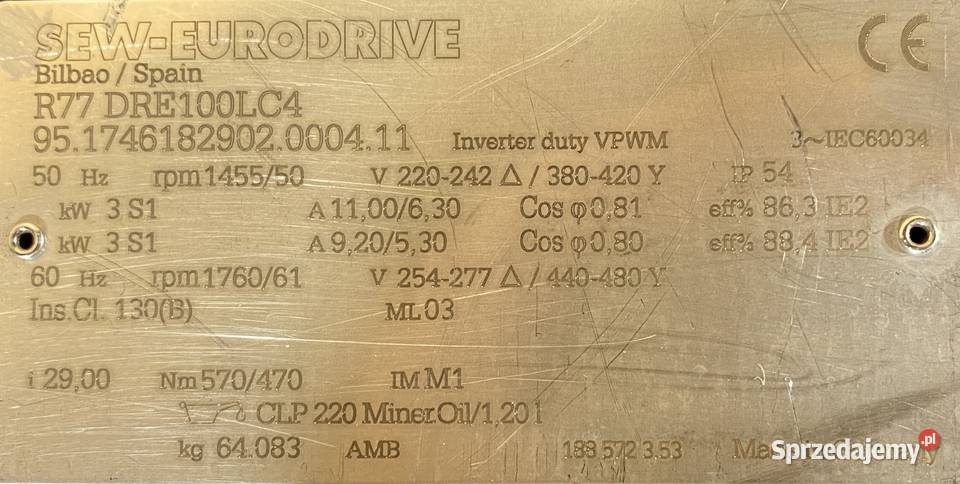 motoreduktor przekładnia 3kW 50obr SEW Pigża