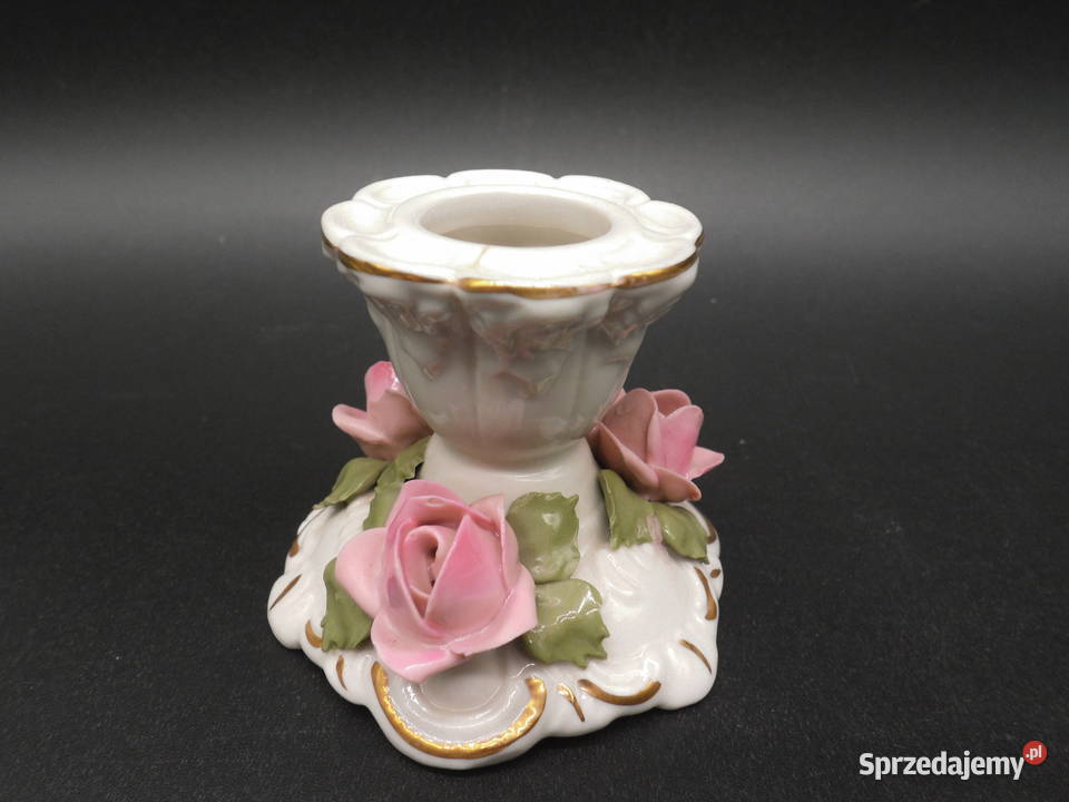 Świecznik z porcelany DRESDEN Bogato zdobiony Raszków