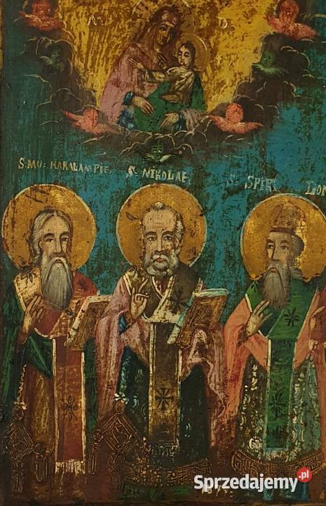 Ikona Święci Charłamp Mikołaj Spirydon 0189 Warszawa
