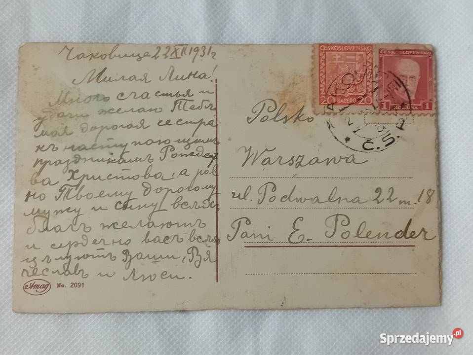 Czeska pocztówka bożonarodzeniowa 1931 r Z Koźminek