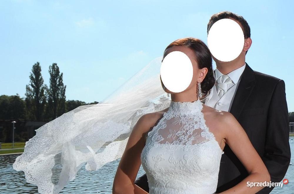 Koronkowa suknia ślubna z golfem 3436 welon Wrocław