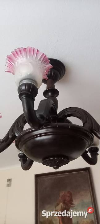 Duży rzeźbiony drewniany żyrandol kolorowe Skierniewice