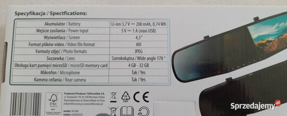 FOREVER VR800 rejestrator jazdy kamera Full HD