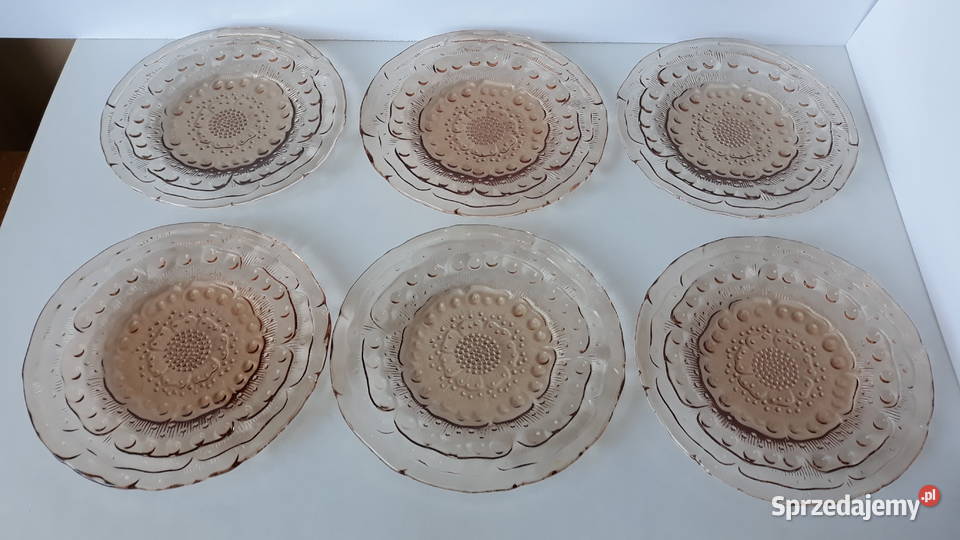 Talerzyki Flora Ząbkowice kolorowe szkło PRL sprzedam