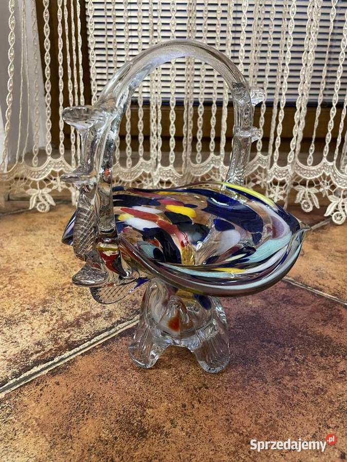 Stary koszyczek szklany z PRL Łódź