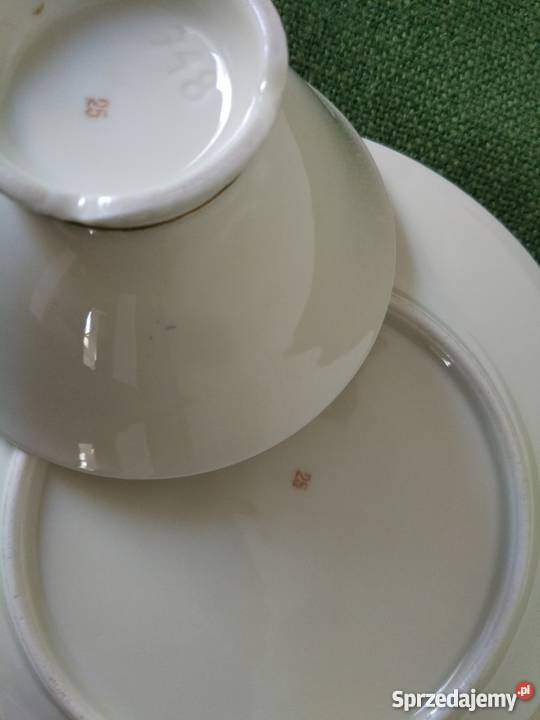 Filiżanka talerzyk deserowy sygnowana porcelana Antyki, Sztuka, Kolekcje Ropa