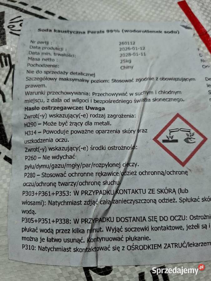 Wodorotlenek sodu soda kaustyczna Gdańsk sprzedam