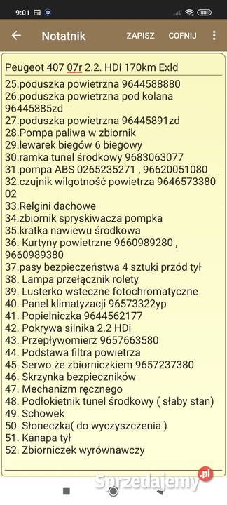Części Peugeot 407 SW 07r 22 HDi 170 HURT 12 Abramów