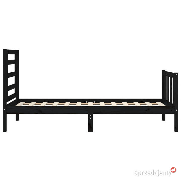 Rama łóżka z wezgłowiem czarna lite drewno 100cm Łóżka