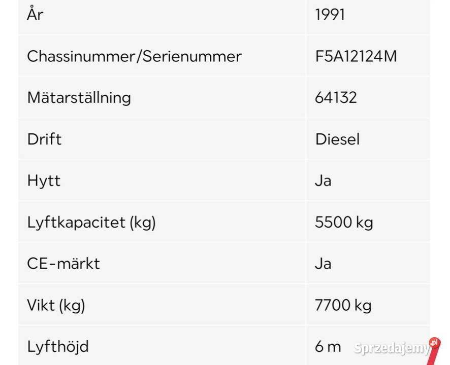 wozek widłowy wysokiego składowania 55t fv 23 diesel Wózki widłowe Słupsk