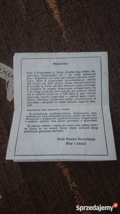 Świadectwo legalizacji prędkościomierza FIAT