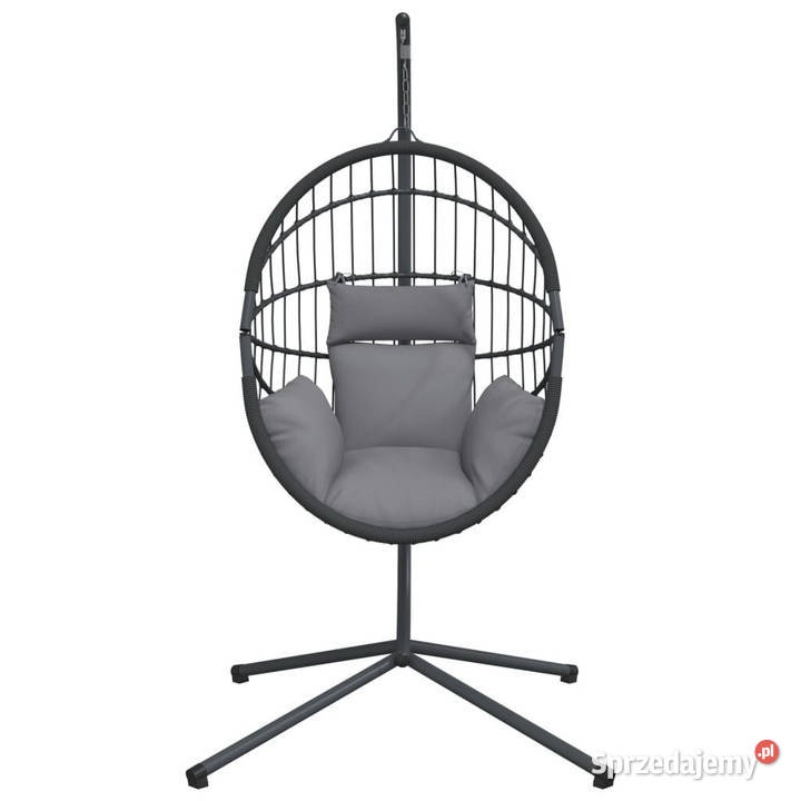 Wiszące krzesło kokon ze stojakiem szare rattan