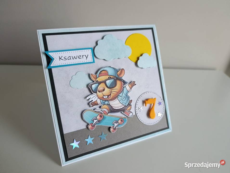 Kartka ręcznie robiona na urodziny Kapibara Łódź