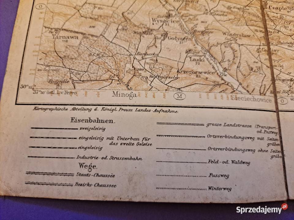 MAPA 1914 Królestwa Pruskiego Miechów i 100000