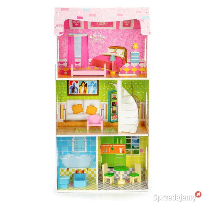 Wysoki drewniany domek lalek verII mebelki Bielsk Podlaski sprzedam