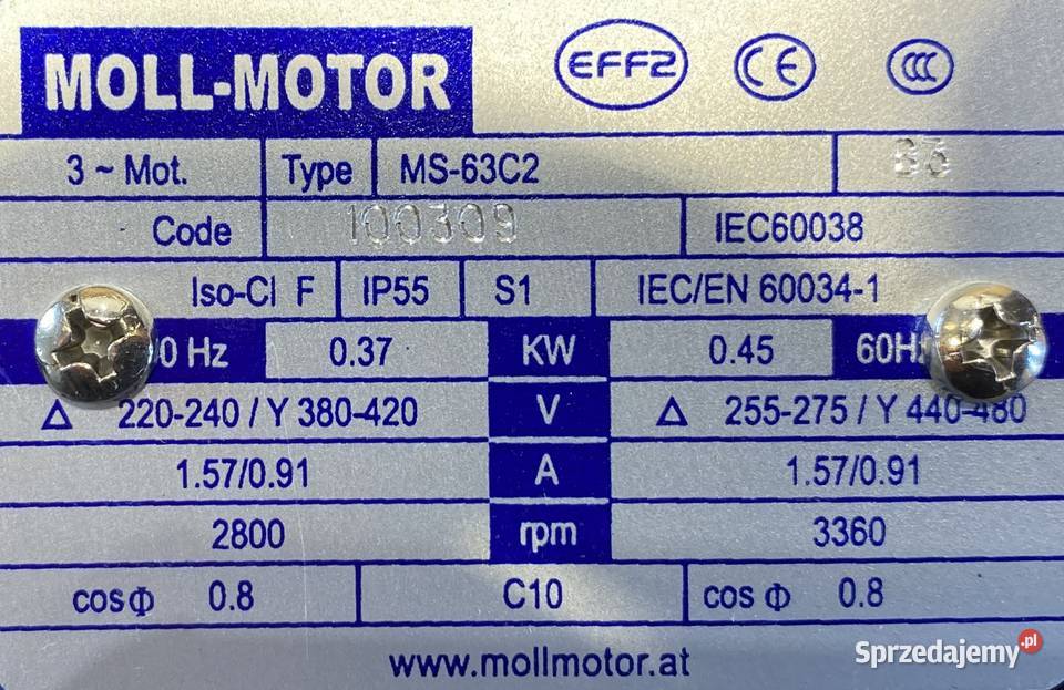 silnik elektryczny 037kW 2800obr 3fazowy 63B3