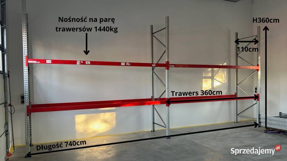 Regał magazynowy paletowy MGL H360 G110 trawers