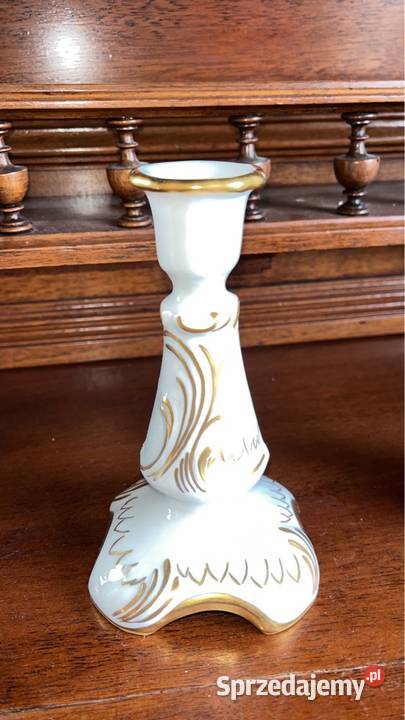 Świecznik z białej porcelany złocony Reliefy Nie pomorskie Gdańsk