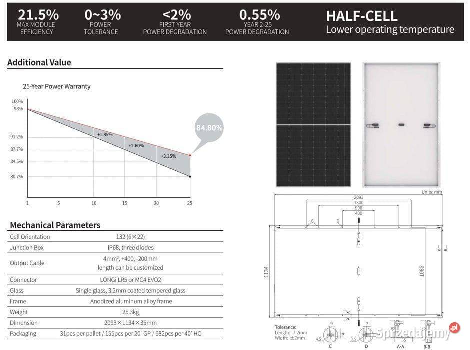 PALETA 31 Panel fotowoltaiczny LONGI 500W SILVER