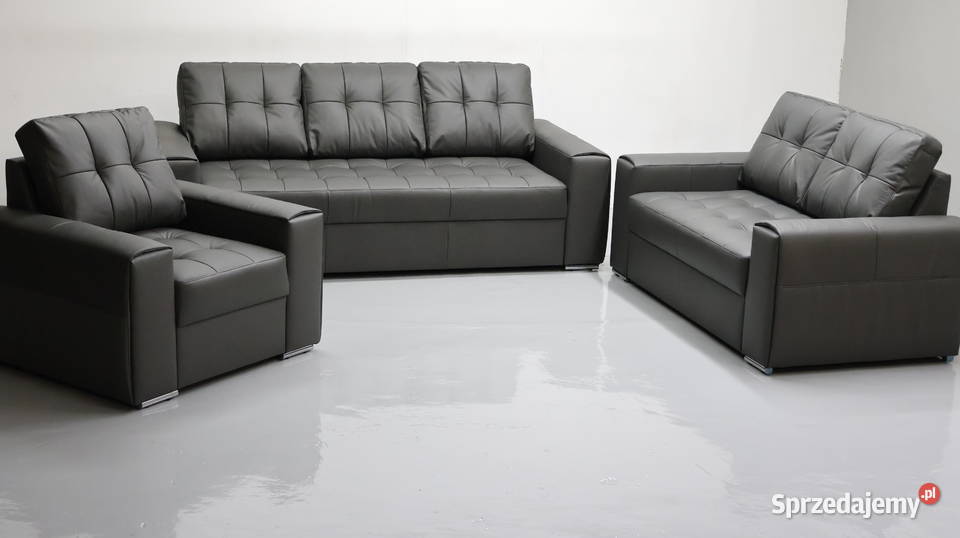 KOMPLET 321 sofy kanapy zestaw popielata SKÓRA 90cm Poznań