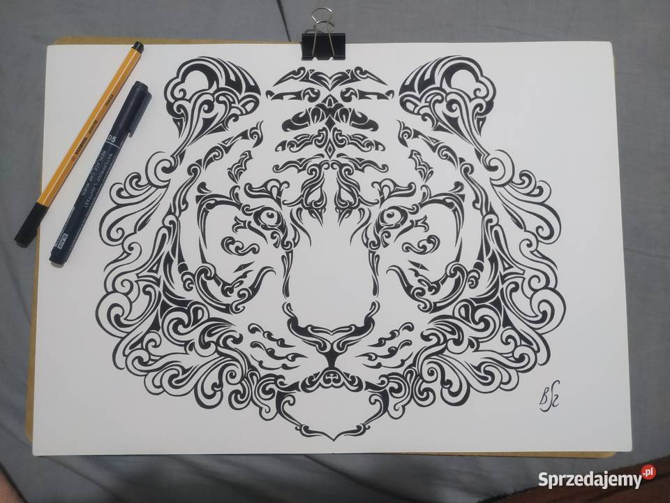 Rysunek tygrys cienkopis blok tech A3 250 gm2 Warszawa