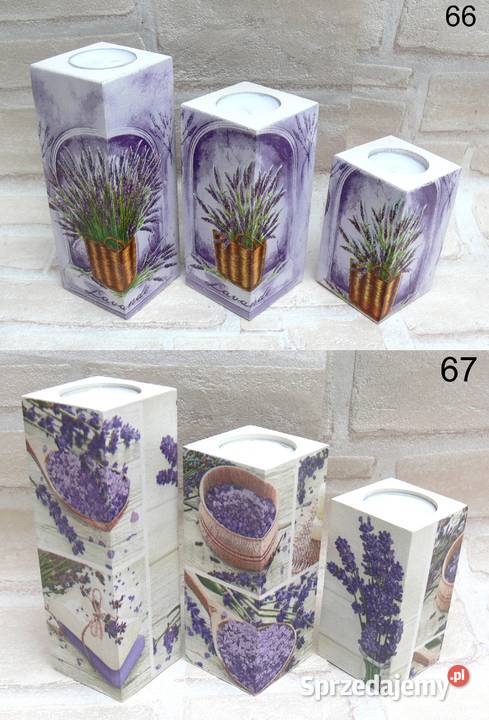 Komplet 3 świeczniki świeczki lawenda konwalie Warszawa sprzedam