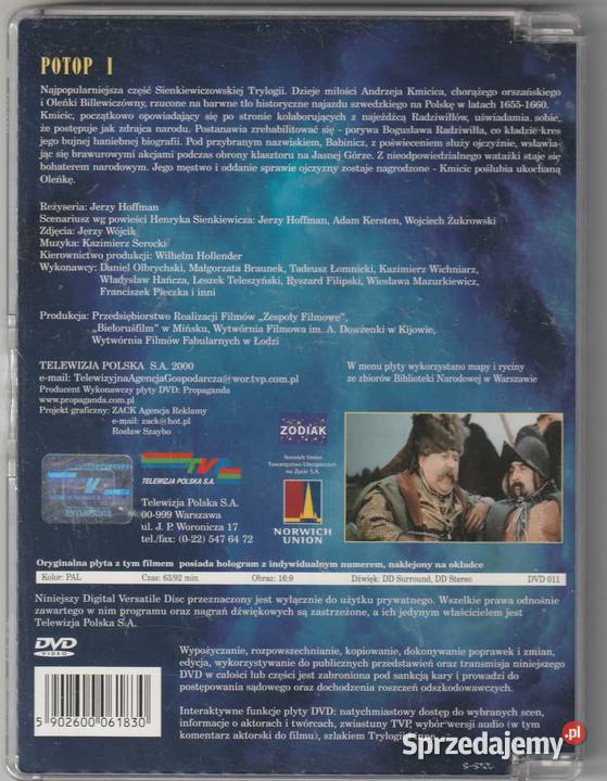 Potop 1 reżJerzy Hoffman wystDaniel Olbrychski DVD Pruszków