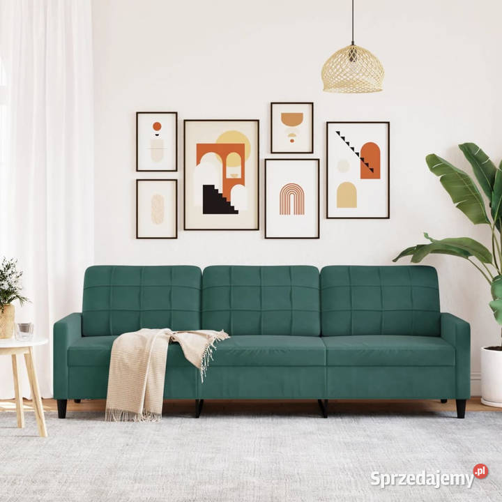 Sofa 3osobowa ciemnozielony 210 obita aksamitem mazowieckie Warszawa