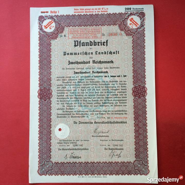 24 Papiery wartościowe 200 reichsmark Szczecin