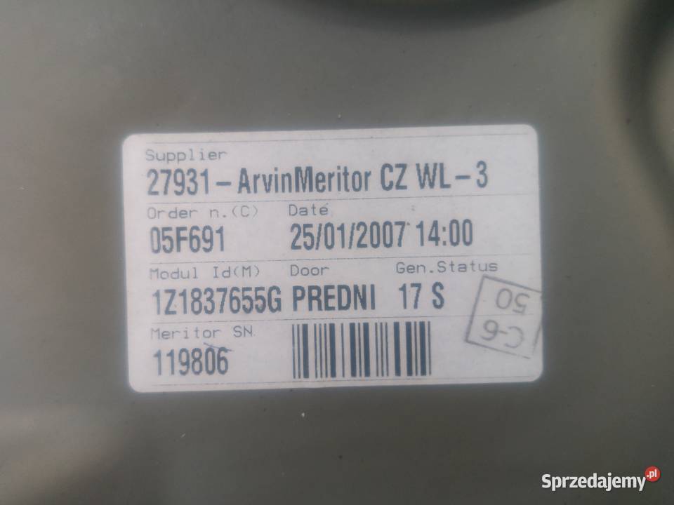 1Z1837655G Podnośnik szyby Skoda OCTAVIA 2 II Dębno