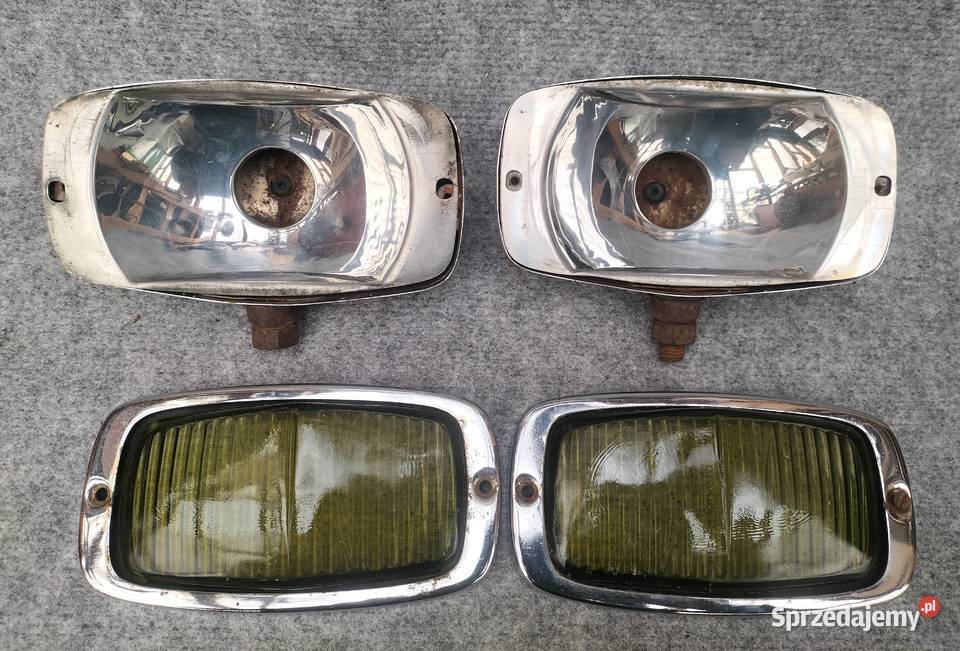 Stare zabytkowe żółte halogeny chrom JKlein Reflektory i halogeny Leszno sprzedam