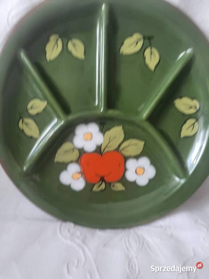 Talerz patera kabaret ceramika recz malowana syg zielony łódzkie
