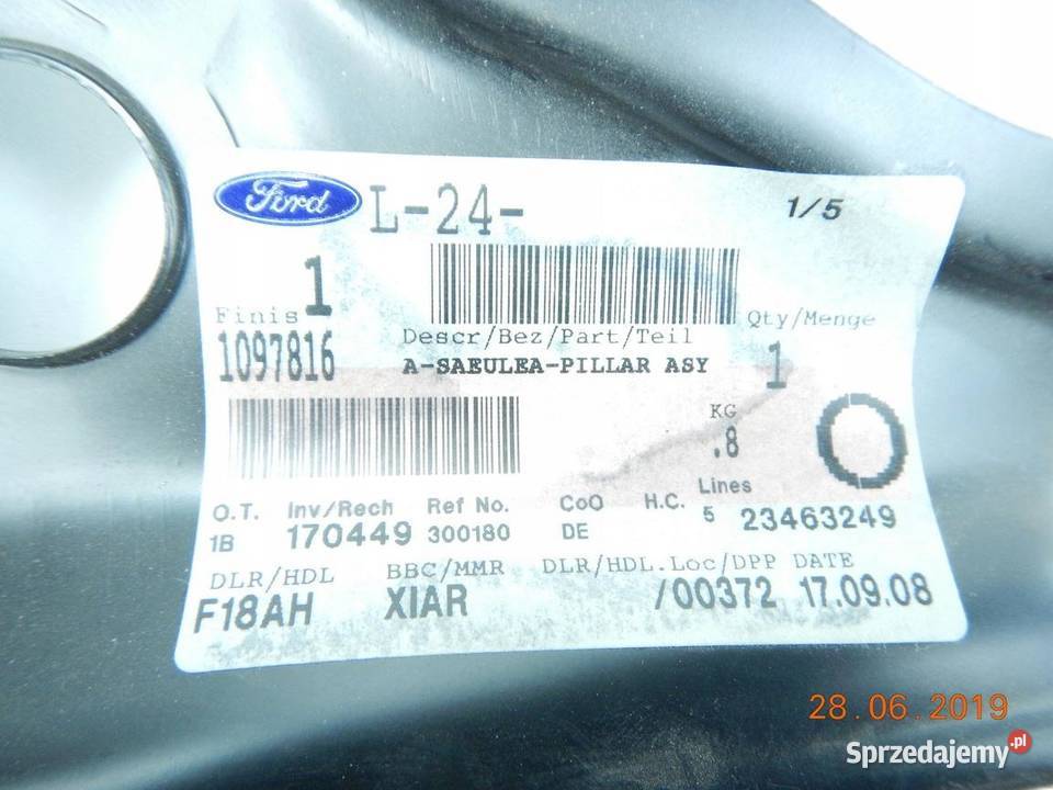 SŁUPEK DACHOWY PRAWY PRZÓD FORD FIESTA 9502 ASO
