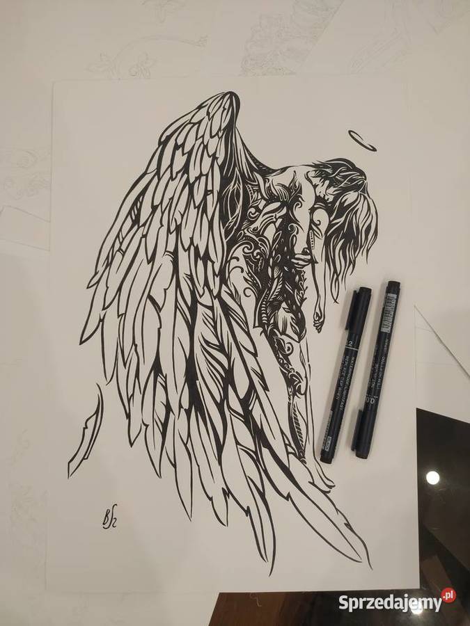 Rysunek z aniołem cienkopis blok t A3 250 gm2 Warszawa