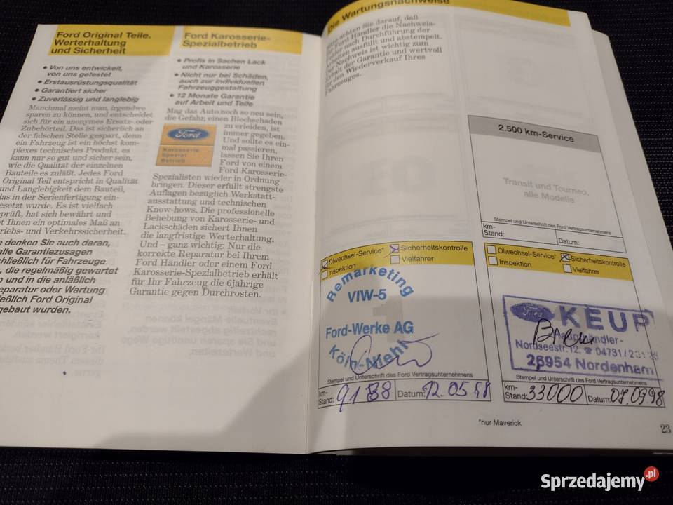 Ford Transit 1997 Książka Gwarancyjna Serwisowa Łódź