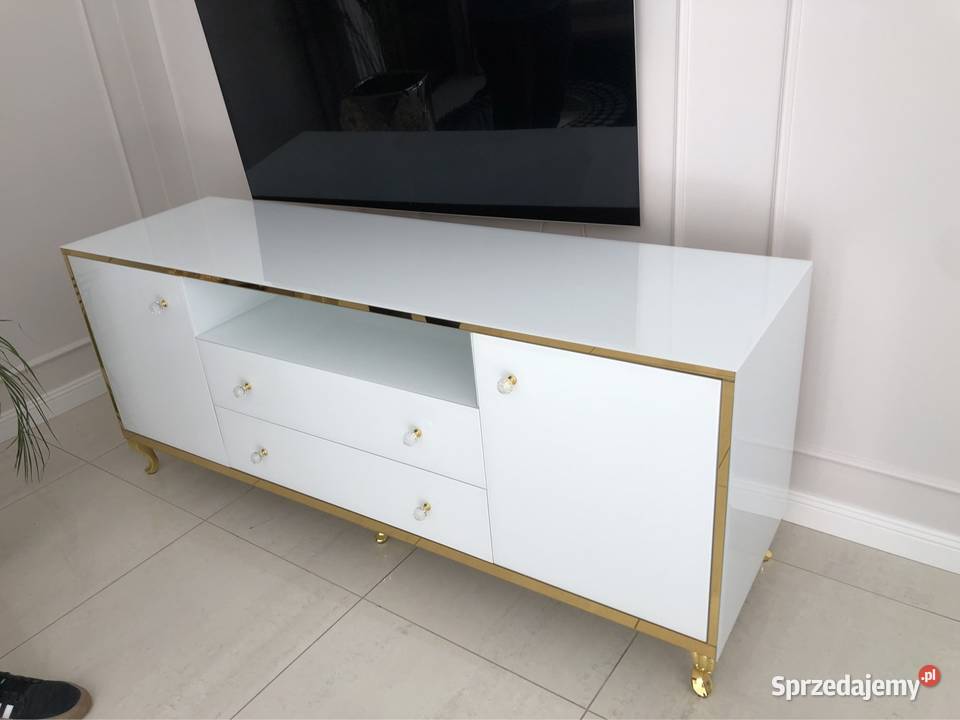 Komoda RTV biała złota gałka kryształ noga Kępno