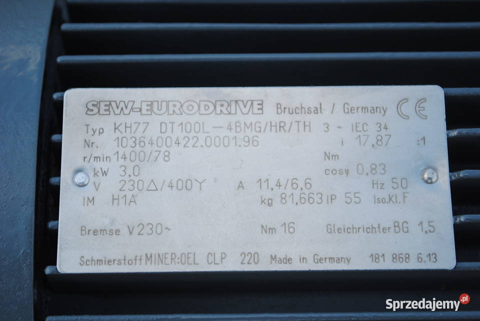 Motoreduktor kątowy 3kw 78obrmin z hamulcem SEW Kargowa