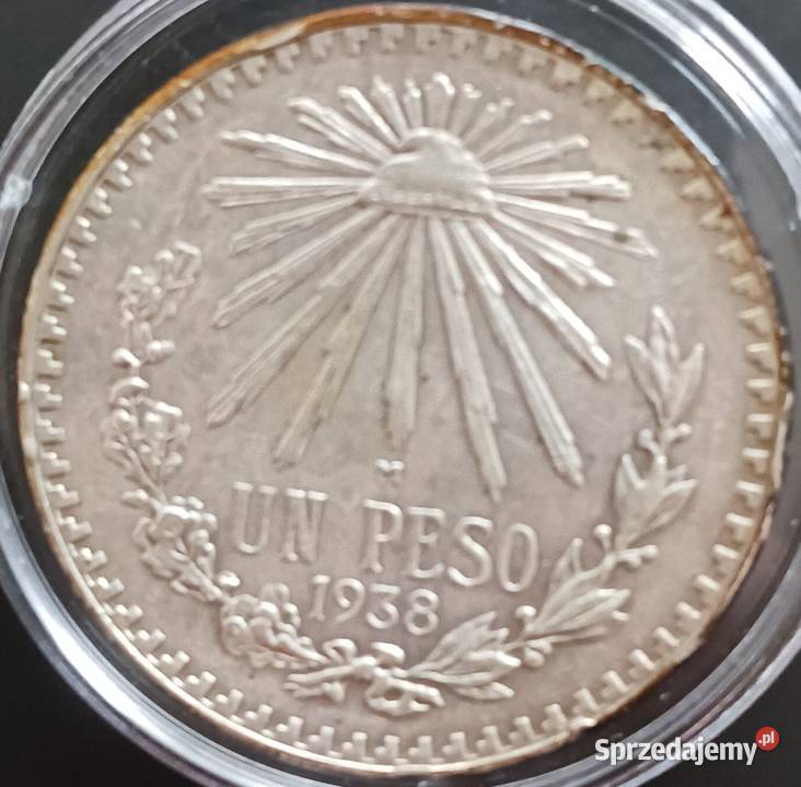 1 Peso Meksyk 1938 r Srebro oryginał piękne Konin