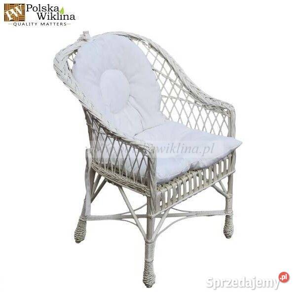 Fotel wiklinowy REGAN biały + poduszka