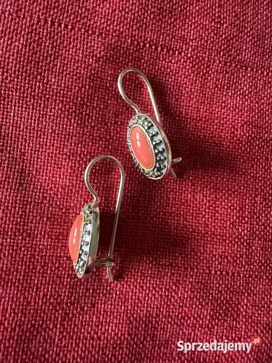 Kolczyki srebrne z markazytami z koralem Częstochowa