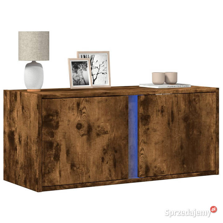 Ścienna szafka TV z LED przydymiony dąb 80x31x35 Warszawa