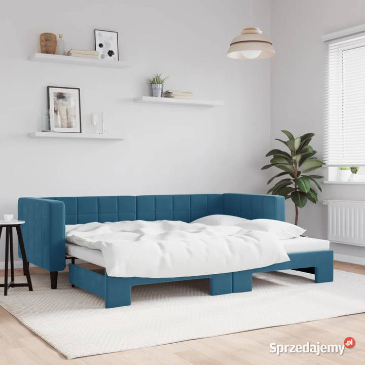 Sofa rozsuwana niebieska aksamit 80x200 90cm Warszawa sprzedam