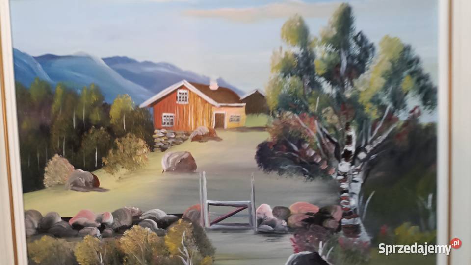 Stary oprawiony w ramie obraz na dykcie Norweski Malarstwo Zamość